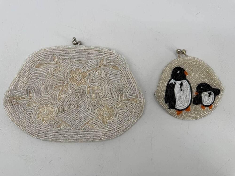 Vintage Beaded Coin Purses Floral Penguins Japan Korea Lot of 2